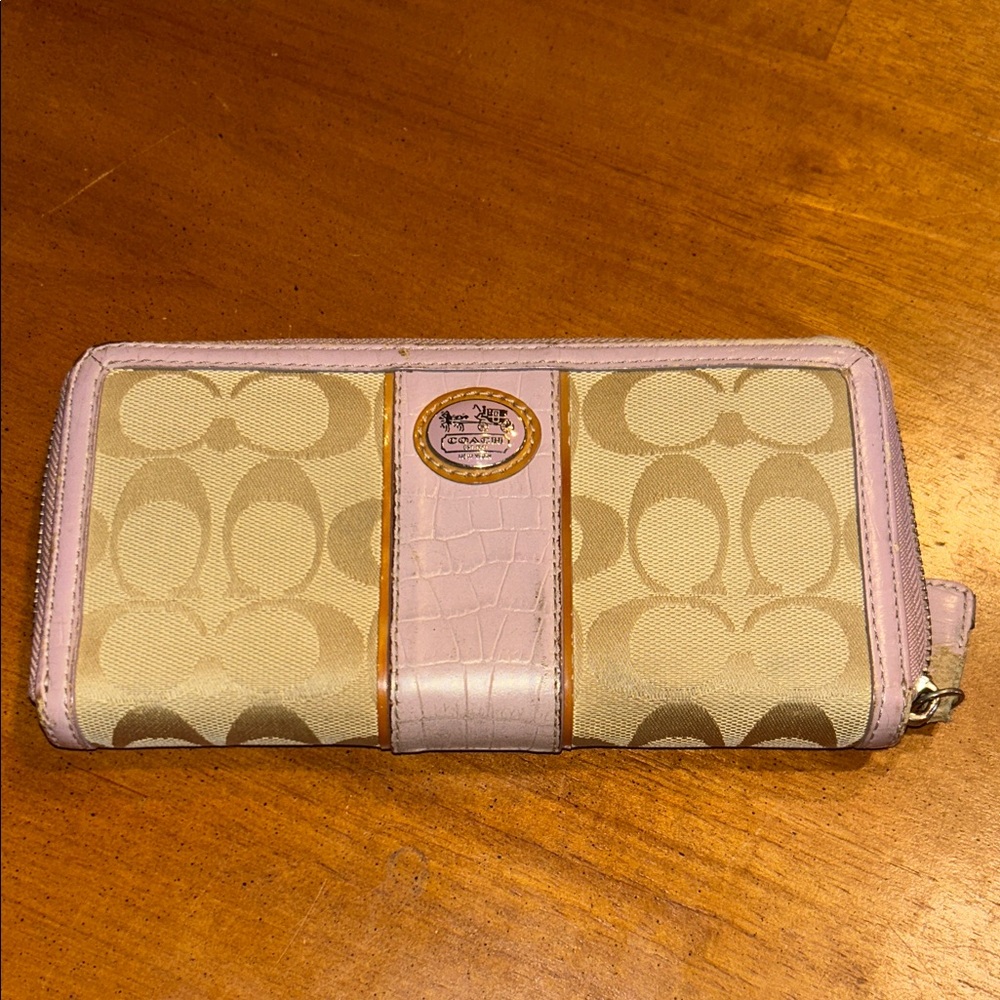 Coach Beige and Pink Zip Wallet